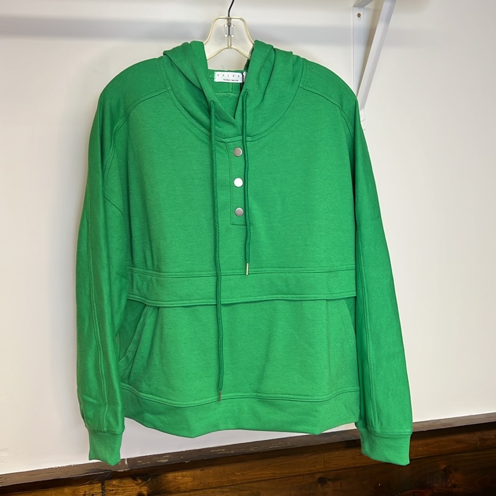 NWT Amazon Exlura Kelly Green Casual Snap Up Long Sleeve Hoodie-‎ S